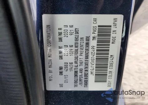 2016 Mazda 6 Touring from USA, damaged, VIN JM1GJ1V5XG1405499